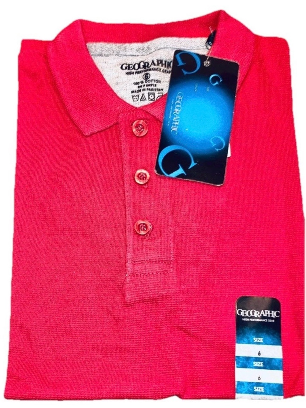 Geographic High Performance Gear Boys Short Sleeve Polo Red School Uniform Sz 6